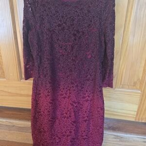 Onyx Burgundy Lace Long Sleeve Cocktail Dress